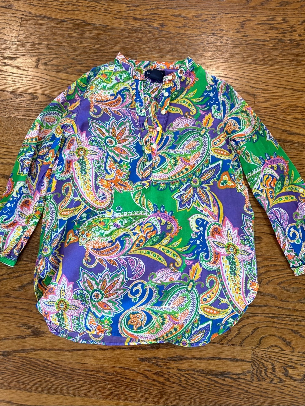 Ralph Lauren Girls Green Purple Paisley Popover Shirt Size 6 Beach Old Money